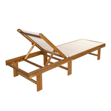 Lagunan 77.17"x26.38" Modern Minimalist Foldable Adjustable Wood Chaise Outdoor Lounge Chair